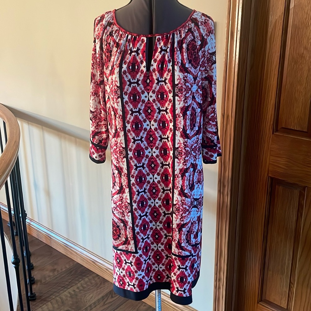 London Times Black, Red, White 3/4 Sleeve Dress Size 10
